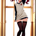 【エロ画像】深紅ツインテール長身貧乳×ニーソ・絶対領域_AI_アニメエロ画像