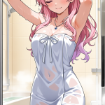 【エロ画像】桜色グラデーション内巻き巨乳×お風呂・入浴_AI_アニメエロ画像