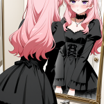 【エロ画像】ピンク髪セミロング貧乳×鏡越し_AI_アニメエロ画像
