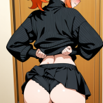 【エロ画像】オレンジポニーテール爆乳×バック・後背位_AI_アニメエロ画像