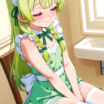 【エロ画像】ライム色三つ編みロリ体型×オナニー・自慰_AI_アニメエロ画像