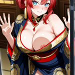 【エロ画像】赤髪ハーフアップむっちり×ガラスおっぱい押し付け_AI_アニメエロ画像