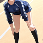 【エロ画像】黒青グラデーション細身ショート×体操服・ブルマ_AI_アニメエロ画像