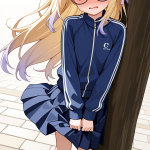 【エロ画像】金髪セミロングロリ体型×野外露出_AI_アニメエロ画像