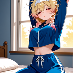 【エロ画像】ピンク髪ツインおさげ巨乳×寝起き・パジャマ_AI_アニメエロ画像