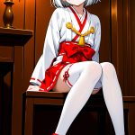 【エロ画像】白銀ショート貧乳巫女×手縛り・拘束_AI_アニメエロ画像