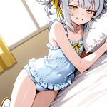 【エロ画像】銀髪お団子貧乳小柄×寝起き・パジャマ_AI_アニメエロ画像
