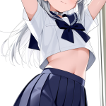 【エロ画像】銀髪ハーフアップ巨乳制服×貧乳・微乳_AI_アニメエロ画像