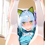 【エロ画像】水色ハーフアップ長身貧乳×足コキ_AI_アニメエロ画像