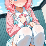 【エロ画像】ピンク三つ編みむっちり小柄×おしっこ・放尿_AI_アニメエロ画像