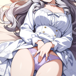 【エロ画像】グレー髪内巻きセミロング巨乳×オナニー・自慰_AI_アニメエロ画像