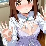 【エロ画像】茶髪ロング巨乳むっちり×ガラスおっぱい押し付け_AI_アニメエロ画像