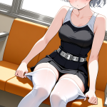 【エロ画像】白髪ポニーテールグラマラス×ニーソ・絶対領域_AI_アニメエロ画像