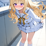 【エロ画像】金髪ウェーブロングロリ×野外露出_AI_アニメエロ画像