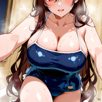 【エロ画像】茶髪ウェーブロング巨乳×お風呂・入浴_AI_アニメエロ画像