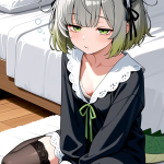 【エロ画像】グレーボブ貧乳ドラゴンメイド×寝起き・パジャマ_AI_アニメエロ画像