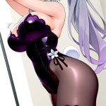 【エロ画像】グレー髪ポニーテール細身×巨乳・爆乳_AI_アニメエロ画像