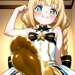 【エロ画像】金髪ツインおさげロリ×足コキ_AI_アニメエロ画像