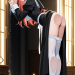 【エロ画像】赤髪ハーフアップ長身貧乳×ガラスお尻押し付け_AI_アニメエロ画像
