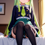 【エロ画像】ライム緑ロングロリ体型×ニーソ・絶対領域_AI_アニメエロ画像