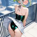 【エロ画像】緑髪お団子巨乳スレンダー×野外露出_AI_アニメエロ画像