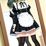 【エロ画像】ライム緑ショートむっちり×鏡越し_AI_アニメエロ画像