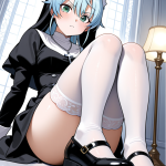 【エロ画像】水色ハイポニーテール巨乳×足コキ_AI_アニメエロ画像