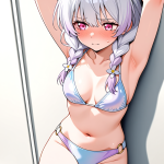 【エロ画像】白髪ツインおさげ巨乳×手縛り・拘束_AI_アニメエロ画像