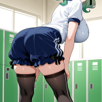 【エロ画像】水色ツインテール巨乳メイド×体操服・ブルマ_AI_アニメエロ画像