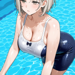 【エロ画像】プラチナショート巨乳むっちり×スクール水着_AI_アニメエロ画像