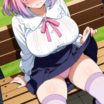 【エロ画像】マゼンタピンクサイドアップ巨乳×野外露出_AI_アニメエロ画像