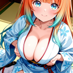 【エロ画像】オレンジ髪セミロングロリ体型×パイズリ_AI_アニメエロ画像