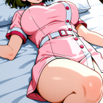 【エロ画像】深緑くせ毛ショート巨乳ナース×アヘ顔・イキ顔_AI_アニメエロ画像