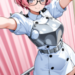 【エロ画像】桜色刈り上げショート巨乳騎士×ナース服_AI_アニメエロ画像