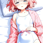 【エロ画像】赤髪ショート むっちり小柄×寝起き・パジャマ_AI_アニメエロ画像