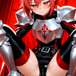 【エロ画像】深紅ショートスレンダー騎士×おしっこ・放尿_AI_アニメエロ画像