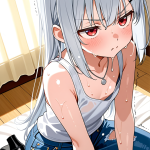 【エロ画像】銀髪ロング貧乳小柄×潮吹き_AI_アニメエロ画像