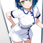 【エロ画像】青髪アップスタイル巨乳×ナース服_AI_アニメエロ画像