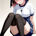 【エロ画像】ピンク金髪ボブ巨乳修道女×体操服・ブルマ_AI_アニメエロ画像