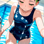 【エロ画像】赤髪刈り上げショート貧乳×スクール水着_AI_アニメエロ画像