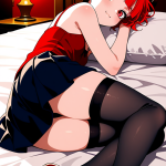 【エロ画像】黒青グラデショート貧乳長身×ニーソ・絶対領域_AI_アニメエロ画像