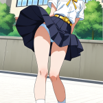 【エロ画像】マゼンタ髪刈り上げショート貧乳×野外露出_AI_アニメエロ画像