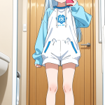 【エロ画像】水色ロングロリ体型×鏡越し_AI_アニメエロ画像