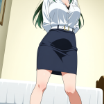 【エロ画像】深緑ハーフアップ巨乳×美少女エロ_AI_アニメエロ画像