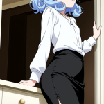 【エロ画像】青髪セミロンググラマラス×貧乳・微乳_AI_アニメエロ画像