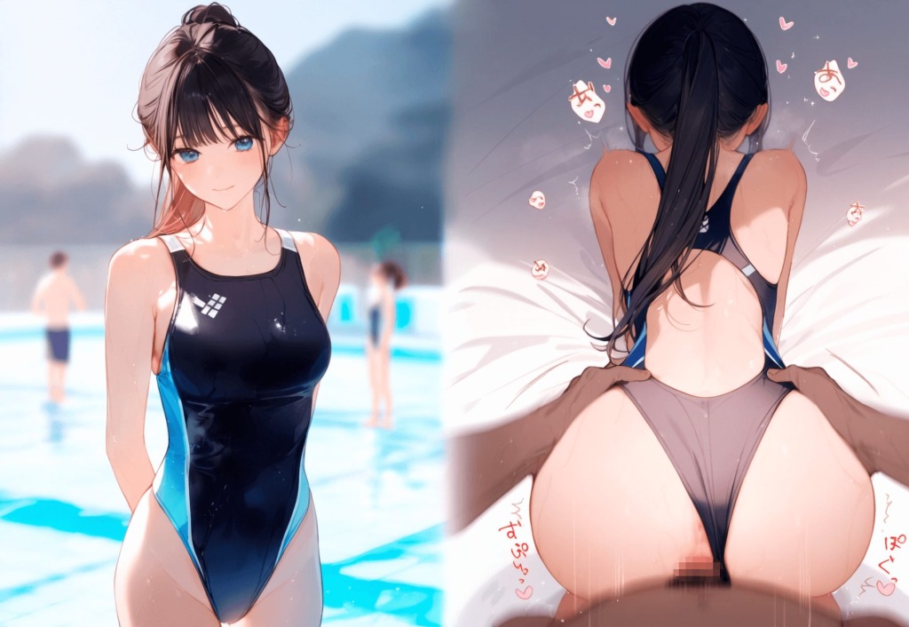 【二次エロ】清楚でクールな黒髪ロングの水泳部部長とどすけべエッチ
