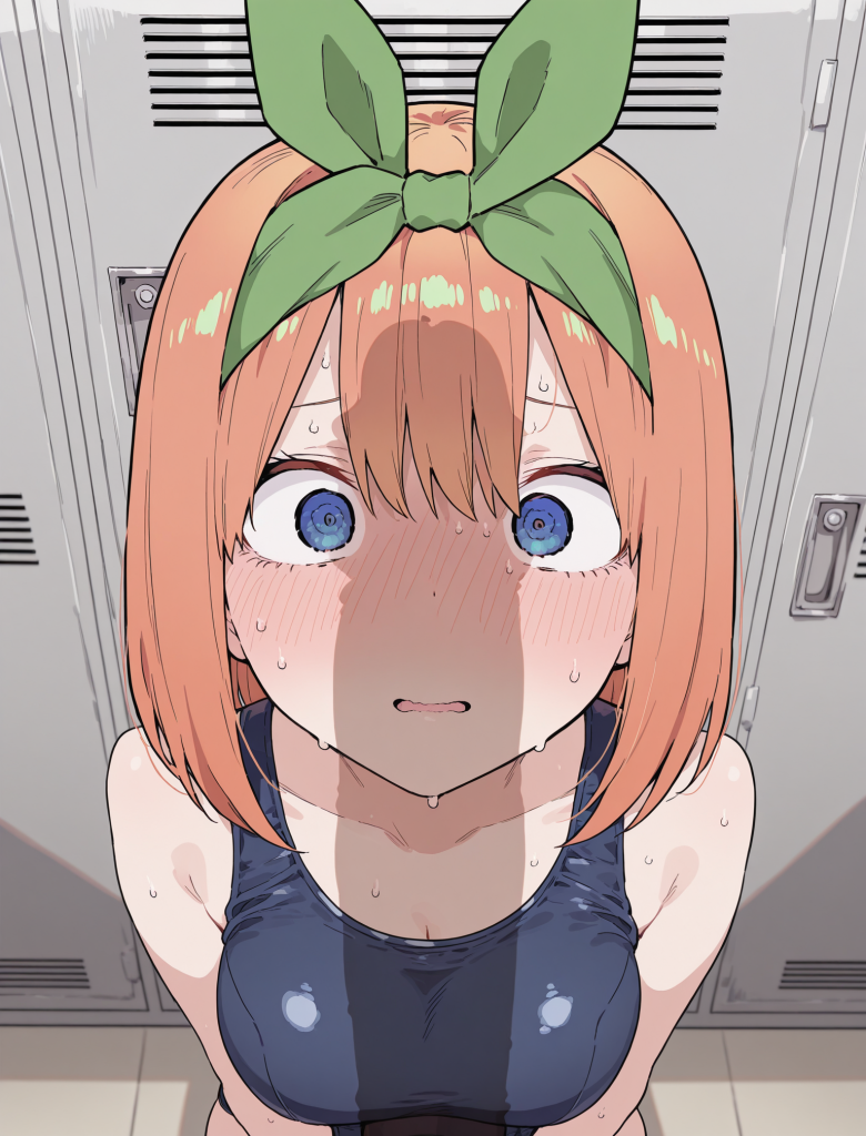 【画像】スク水四葉にち●ぽ突きつけるエロ画像