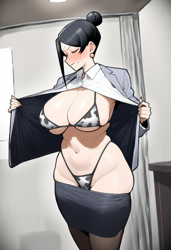 【二次エロ】美人女上司滝沢さんのエッロい牛柄ビキニでハメさせてもらうエロ画像