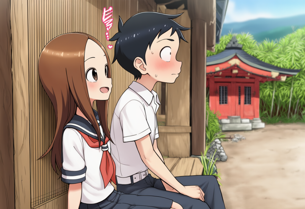 【二次エロ】高木さんと神社裏で青姦しちゃうエロ画像