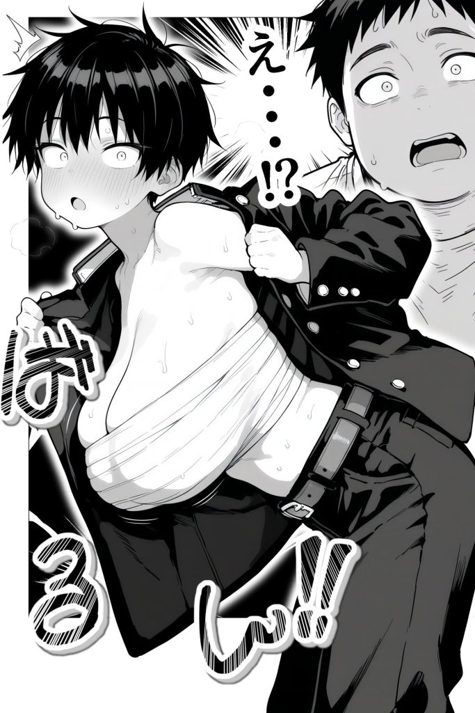 【エロ漫画】隣の席の男装〇〇巨乳